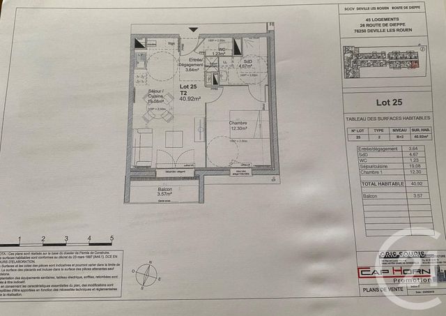 Appartement F2 à louer - 2 pièces - 40.92 m2 - DEVILLE LES ROUEN - 76 - HAUTE-NORMANDIE - Century 21 Bruno Ferrand